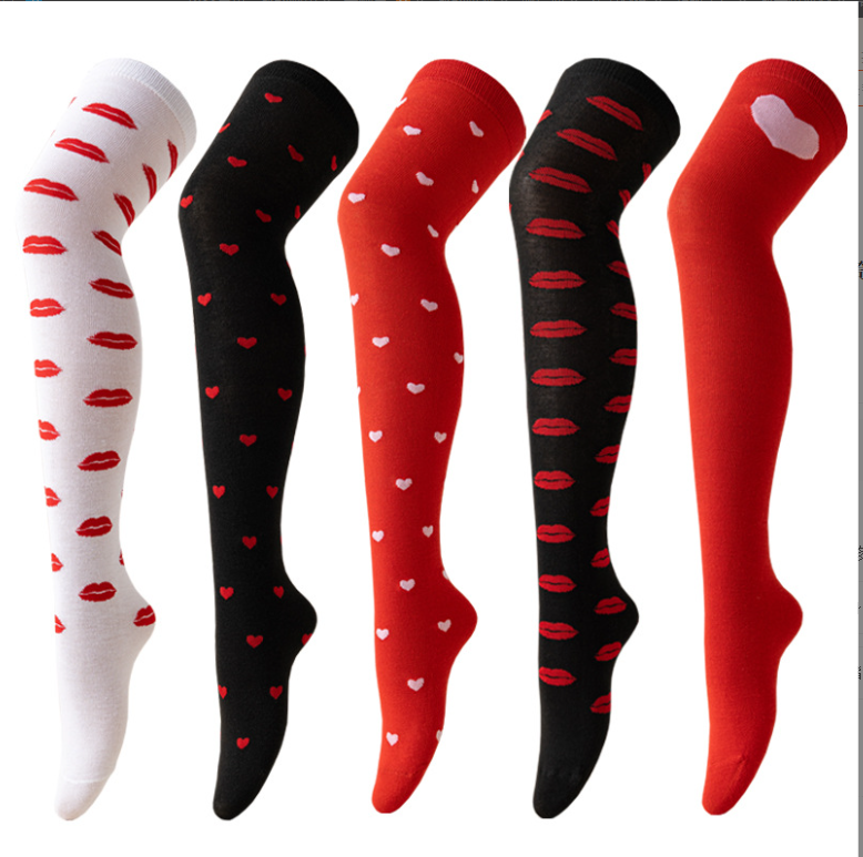 American Style Valentines Day Party Holiday Love Lips Over The Knee Socks